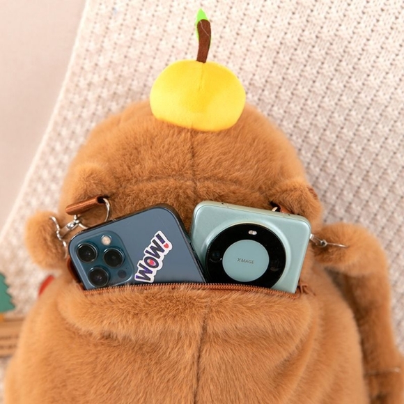 Cute Brown Plush Capybara Backpack Bag 12"H - Picture 6 of 6